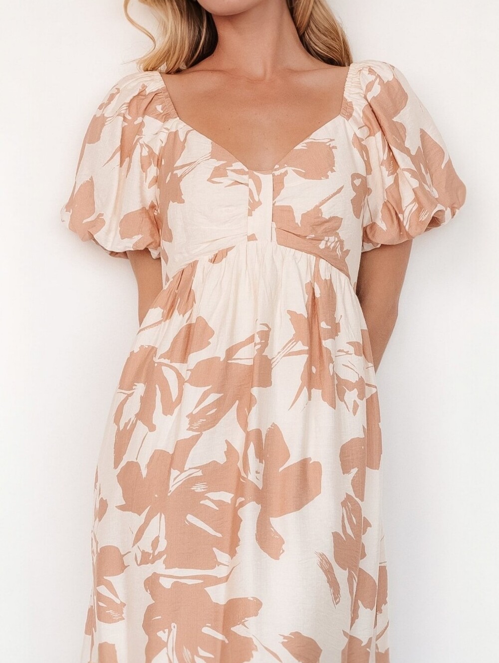 Baltic Born Alona Short Dress Floral Puff Sleeve Pockets Small NWT